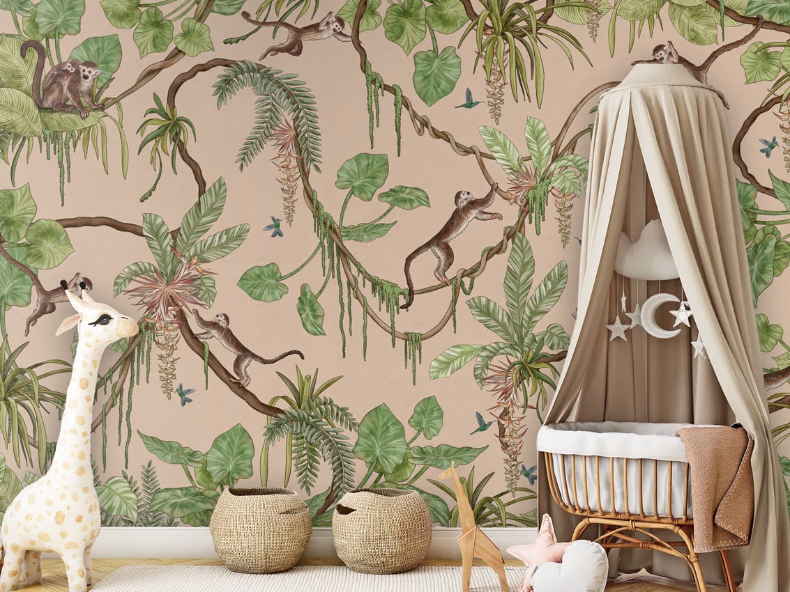 Playful Monkeys - Beige styled in a room