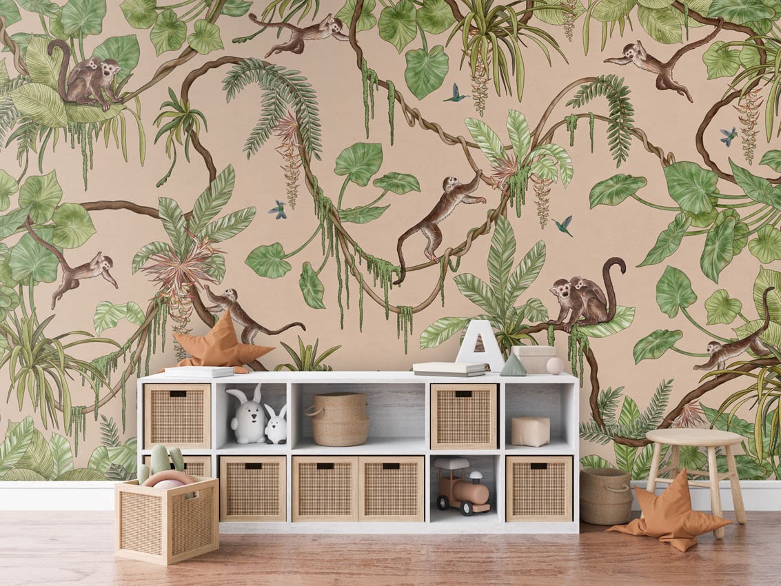 Playful Monkeys - Beige styled in a room