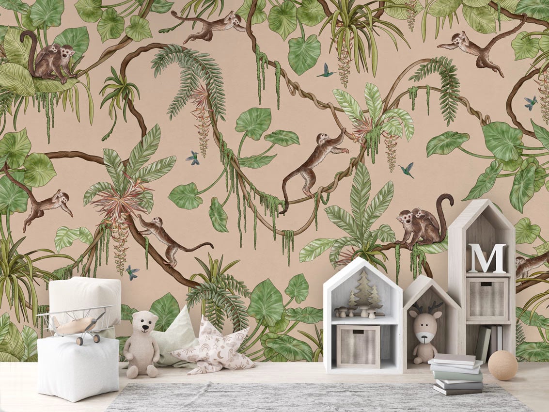 Playful Monkeys - Beige styled in a room