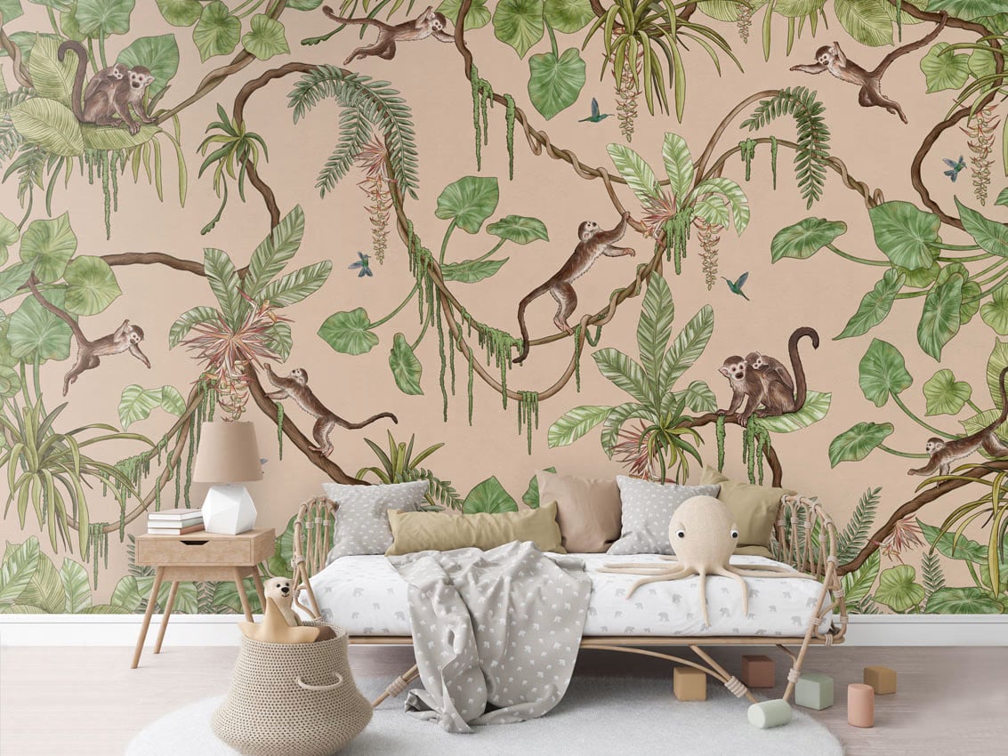Playful Monkeys - Beige styled in a room
