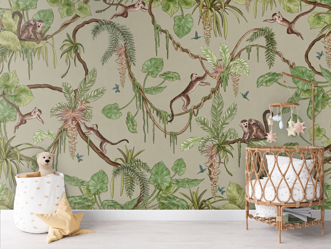 Playful Monkeys - Green styled in a room