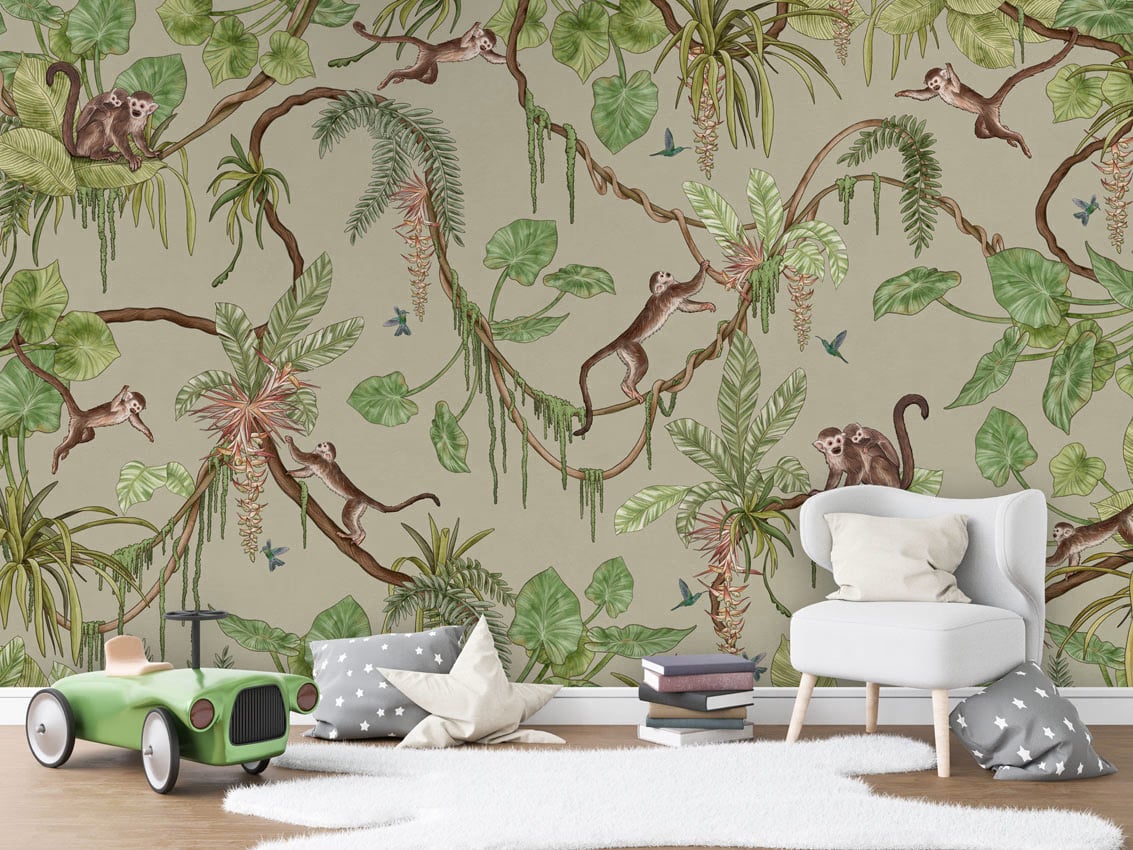 Playful Monkeys - Green styled in a room