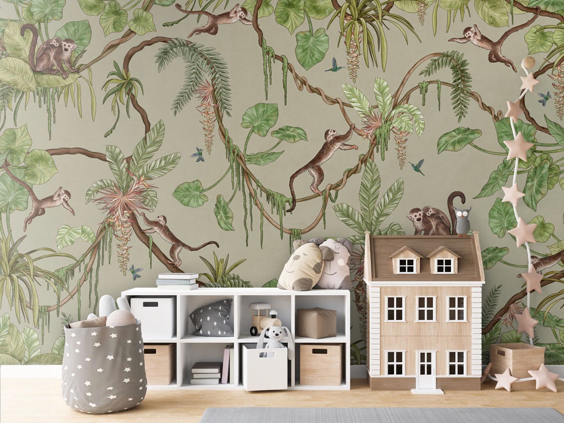 Playful Monkeys - Green styled in a room