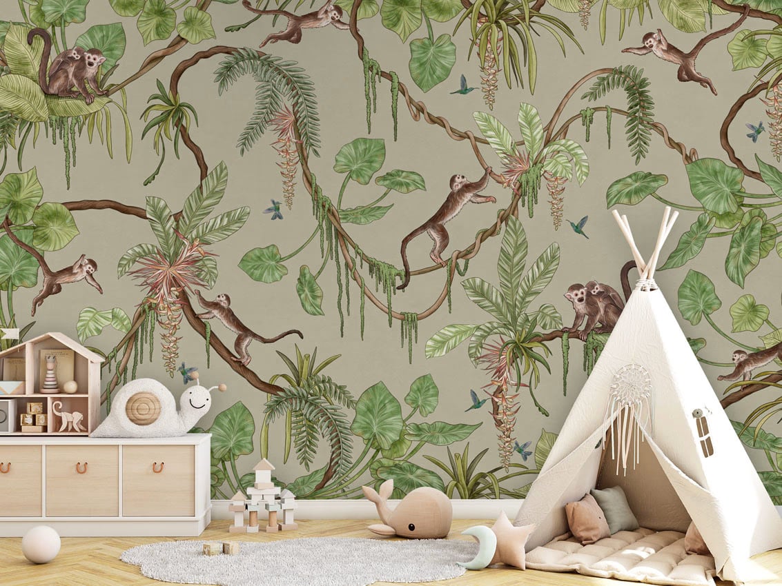 Playful Monkeys - Green styled in a room