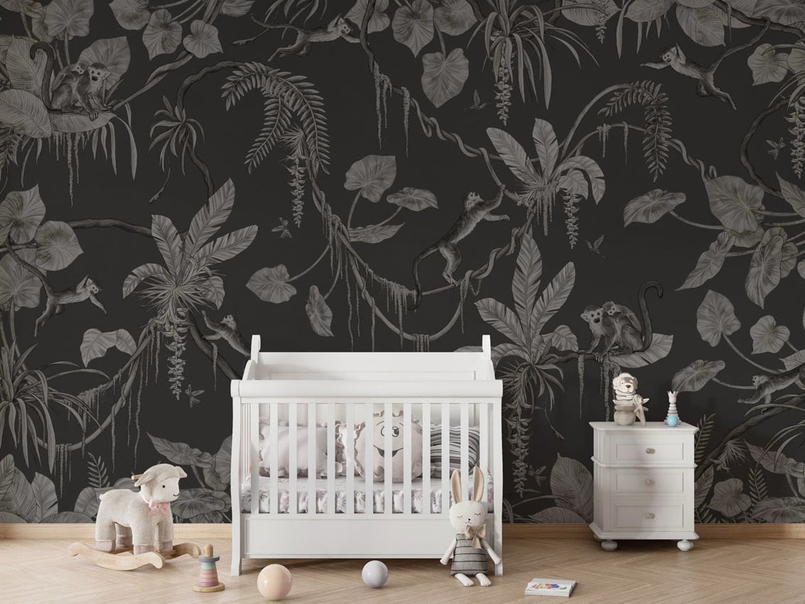 Playful Monkeys - Monochrome Black styled in a room
