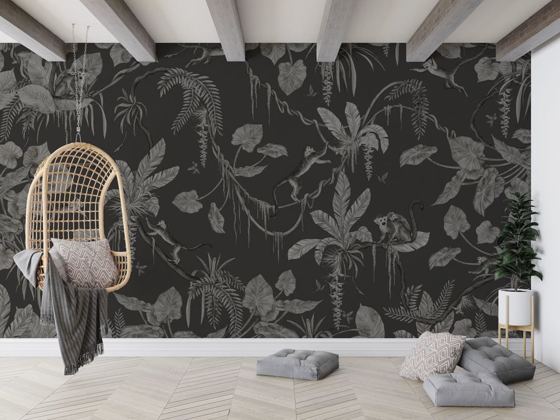 Playful Monkeys - Monochrome Black styled in a room