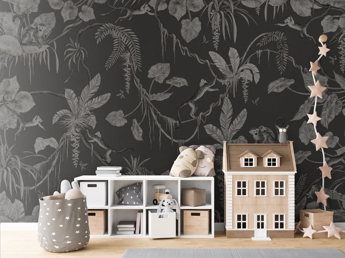 Playful Monkeys - Monochrome Black styled in a room