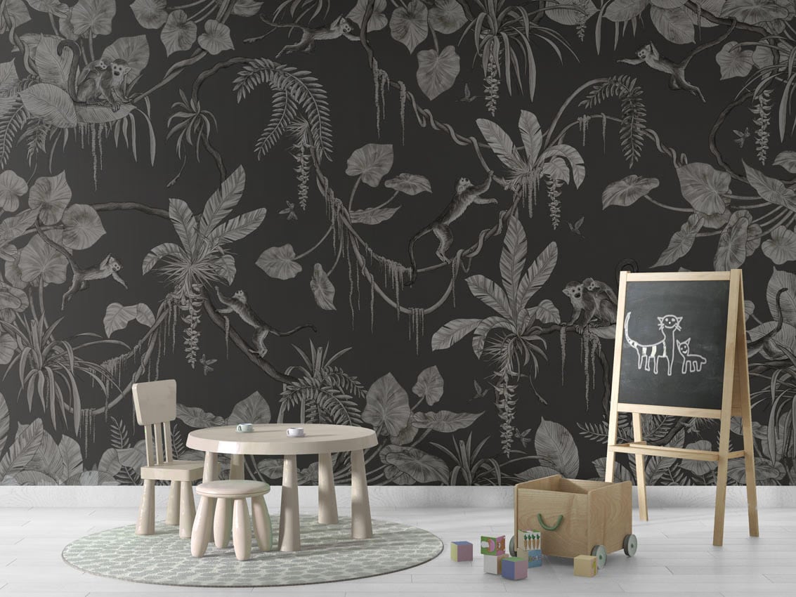 Playful Monkeys - Monochrome Black styled in a room