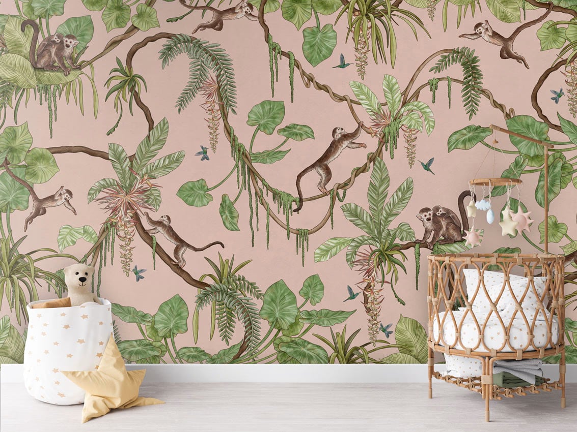 Playful Monkeys - Pink styled in a room