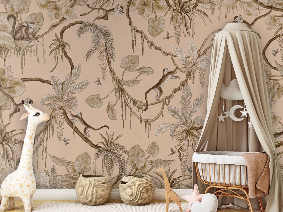 Playful Monkeys - Vintage Beige styled in a room