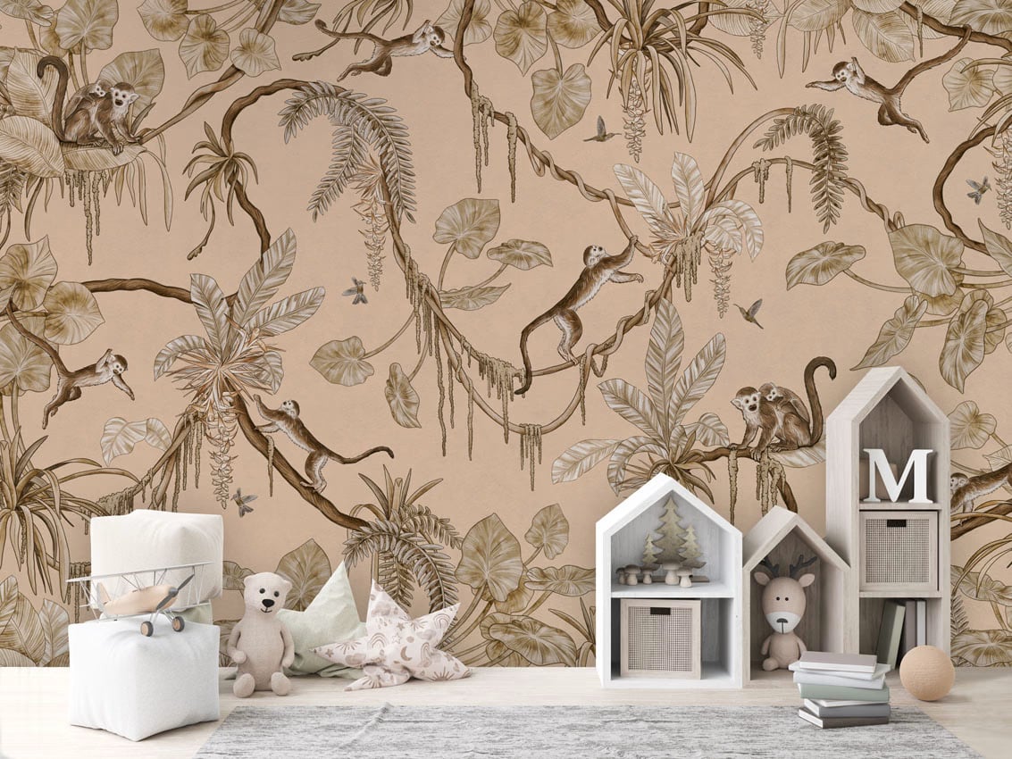 Playful Monkeys - Vintage Beige styled in a room