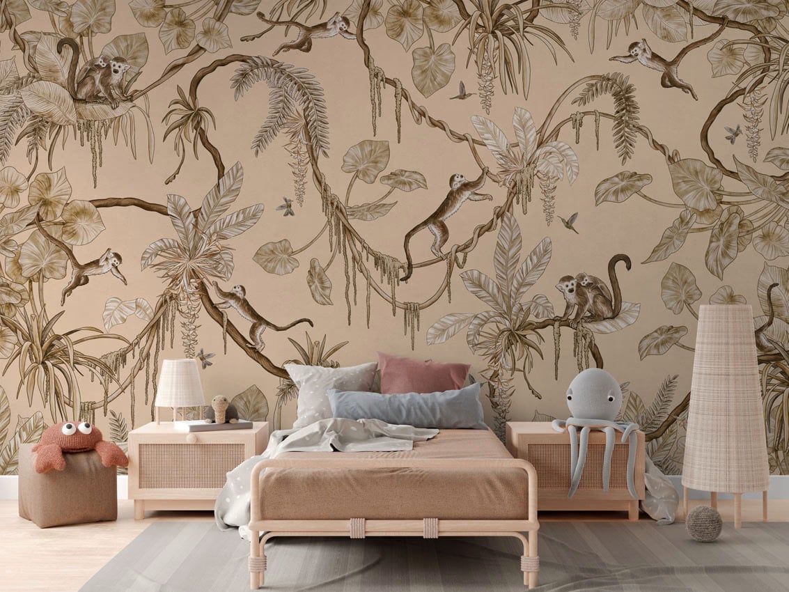 Playful Monkeys - Vintage Beige styled in a room