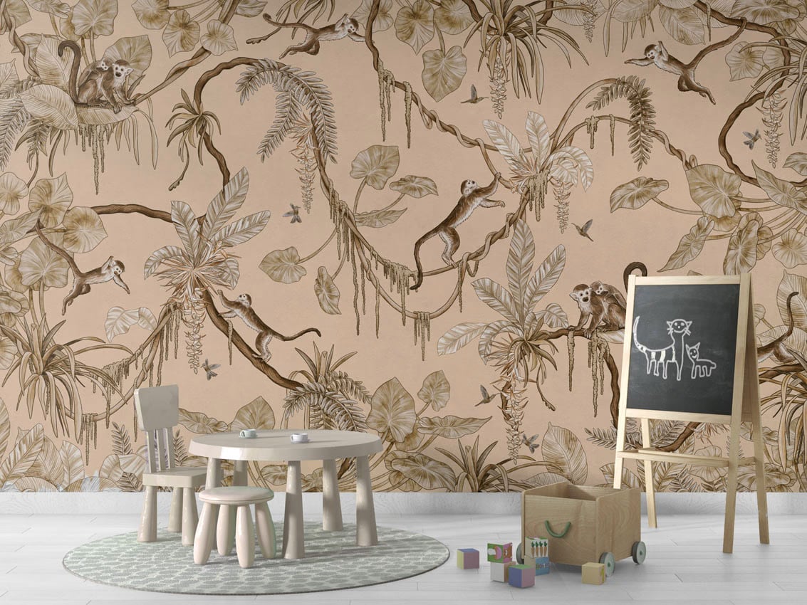Playful Monkeys - Vintage Beige styled in a room