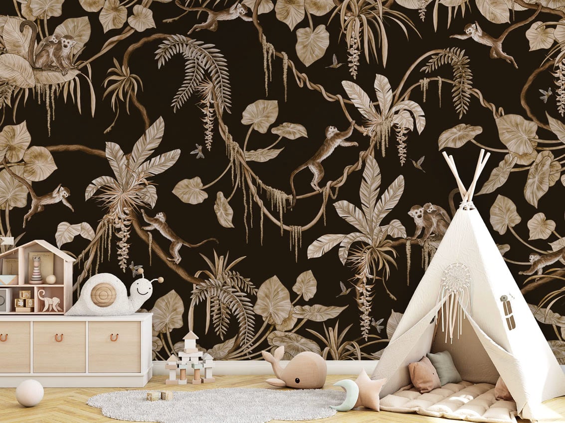 Playful Monkeys - Vintage Black styled in a room