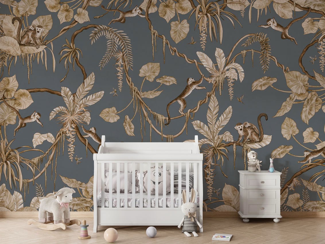 Playful Monkeys - Vintage Blue styled in a room