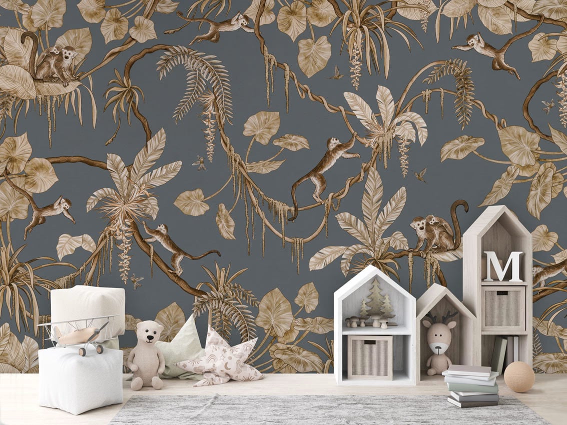 Playful Monkeys - Vintage Blue styled in a room