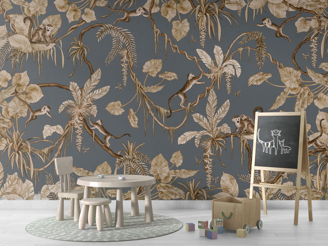 Playful Monkeys - Vintage Blue styled in a room