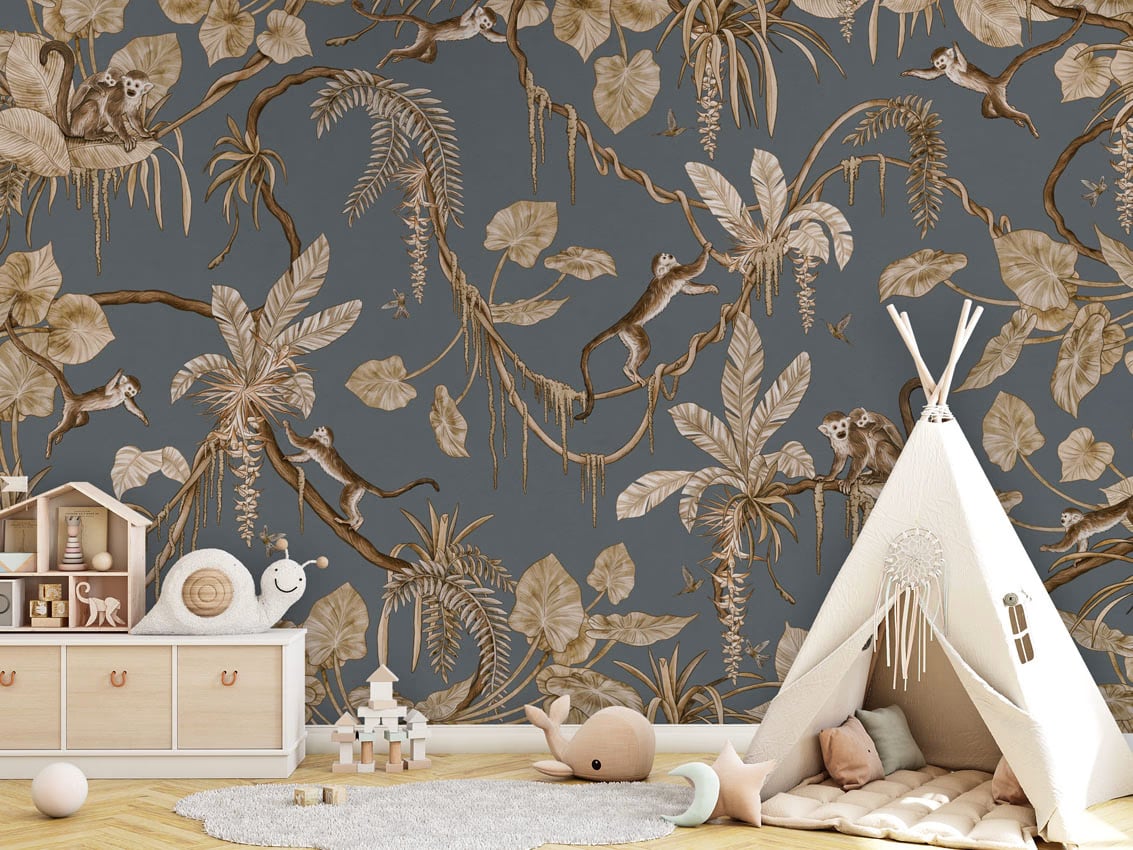 Playful Monkeys - Vintage Blue styled in a room