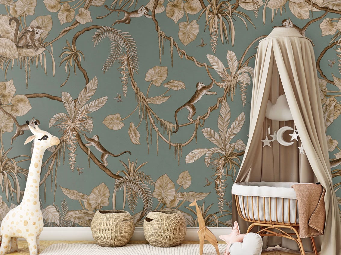 Playful Monkeys - Vintage Green styled in a room