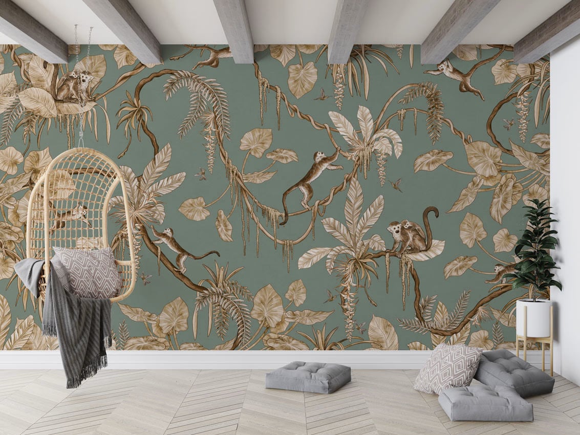 Playful Monkeys - Vintage Green styled in a room