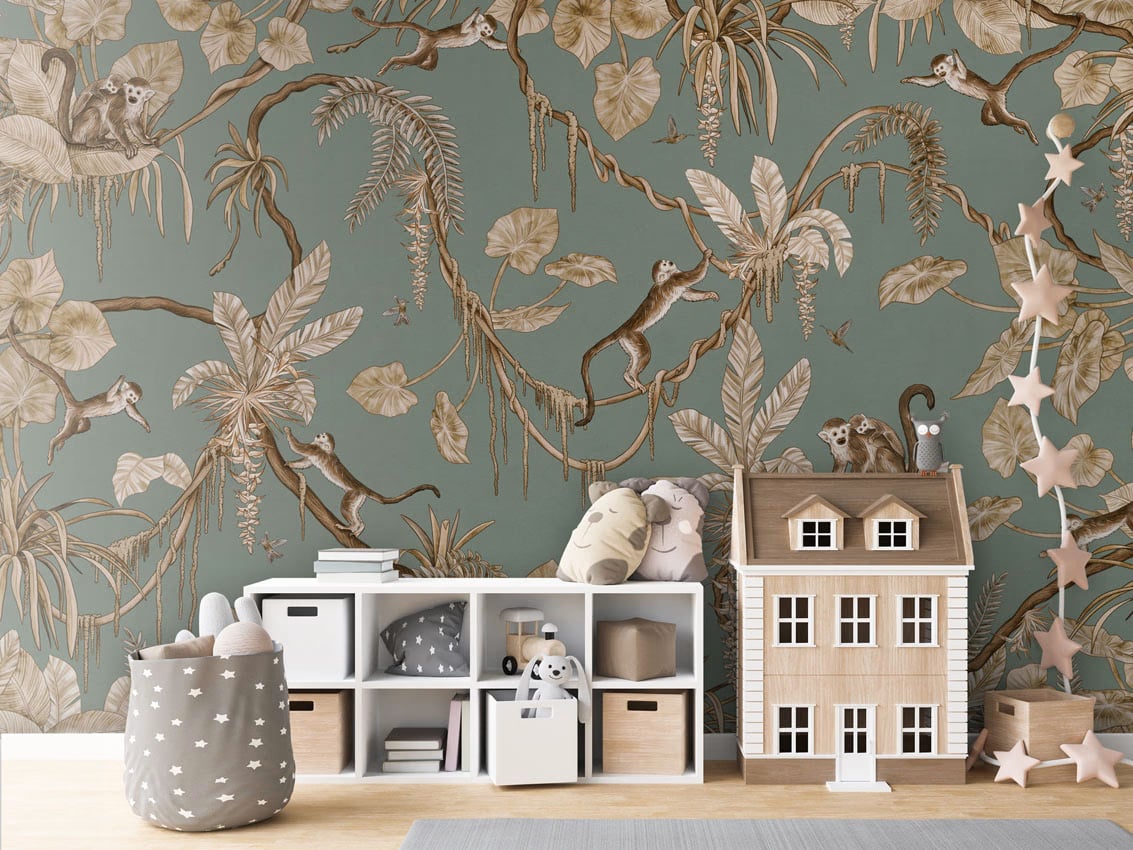 Playful Monkeys - Vintage Green styled in a room