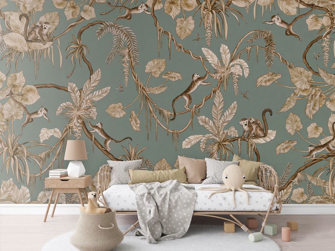 Playful Monkeys - Vintage Green styled in a room