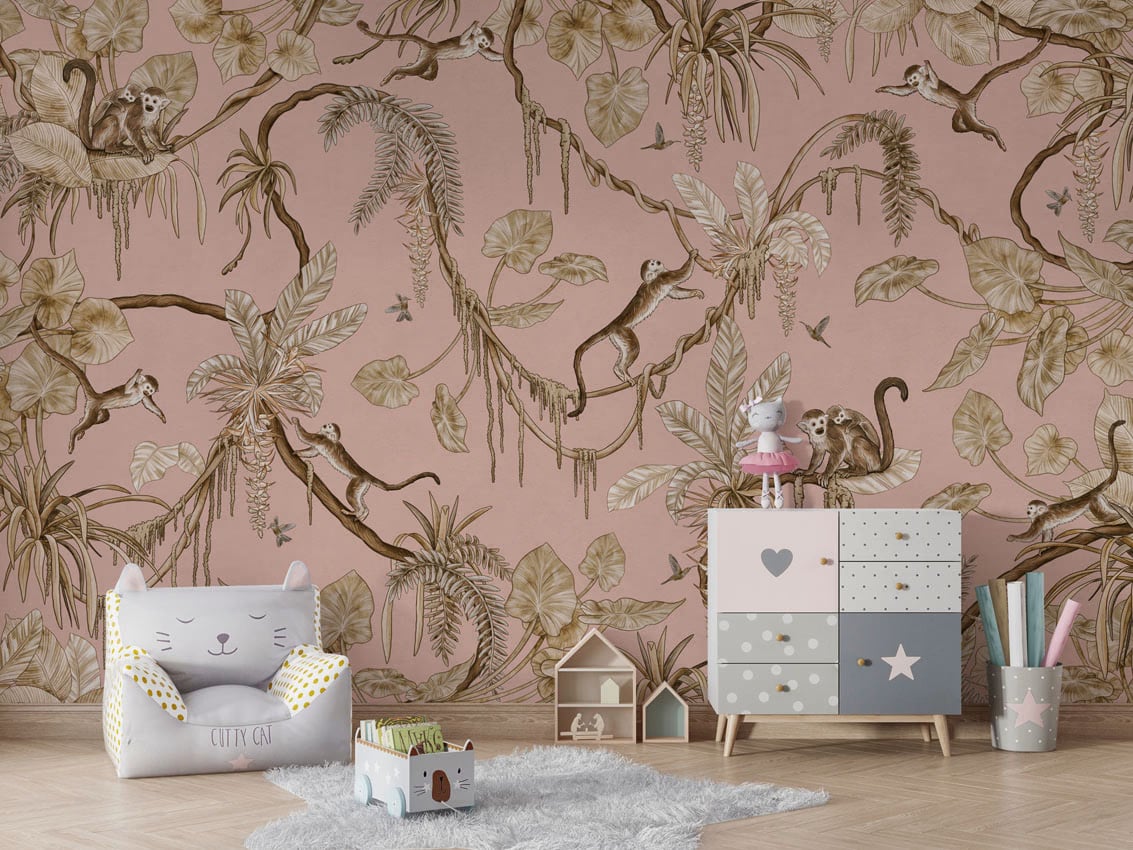 Playful Monkeys - Vintage Pink styled in a room