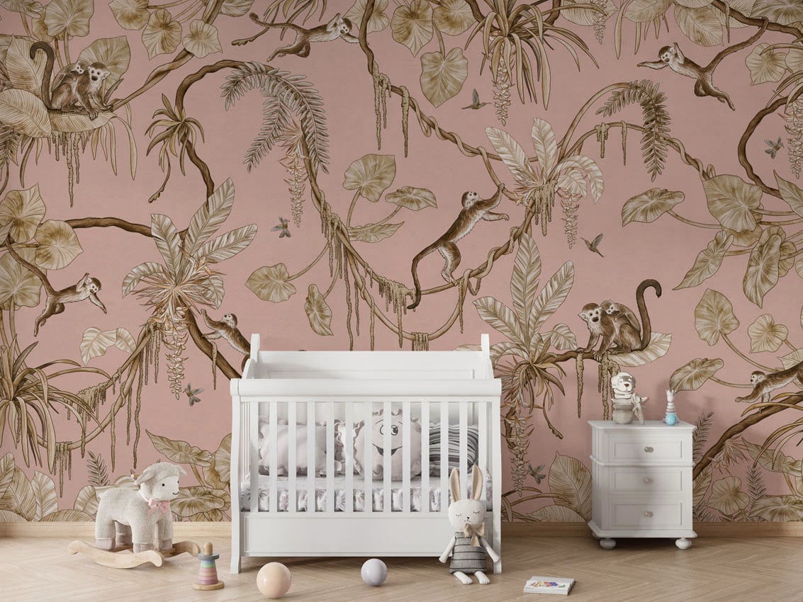 Playful Monkeys - Vintage Pink styled in a room