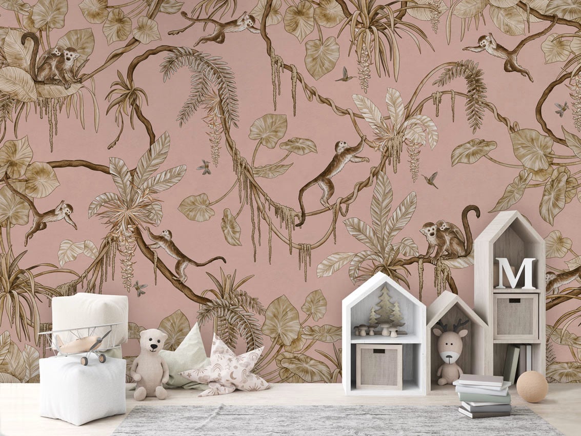 Playful Monkeys - Vintage Pink styled in a room
