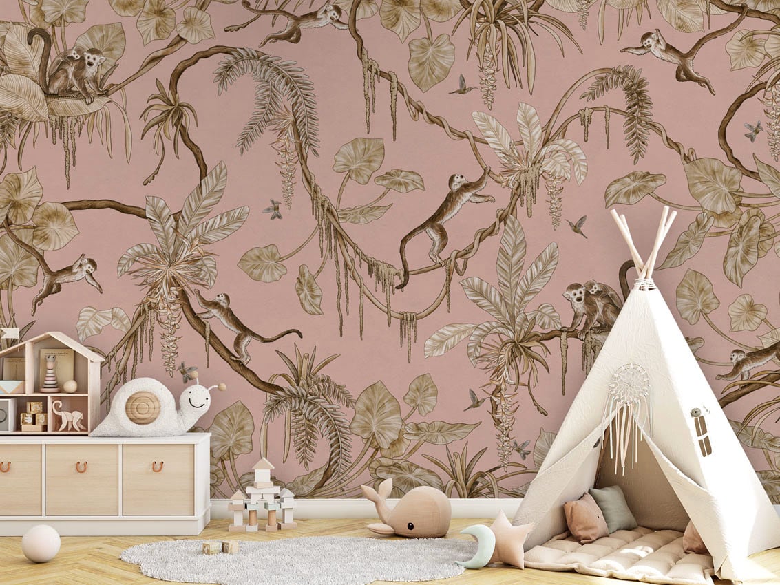 Playful Monkeys - Vintage Pink styled in a room