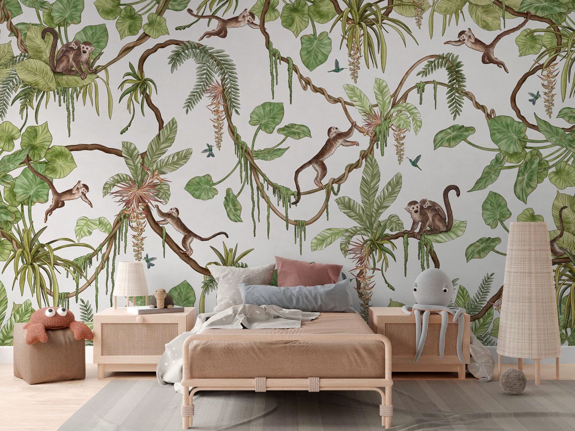 Playful Monkeys - White styled in a room