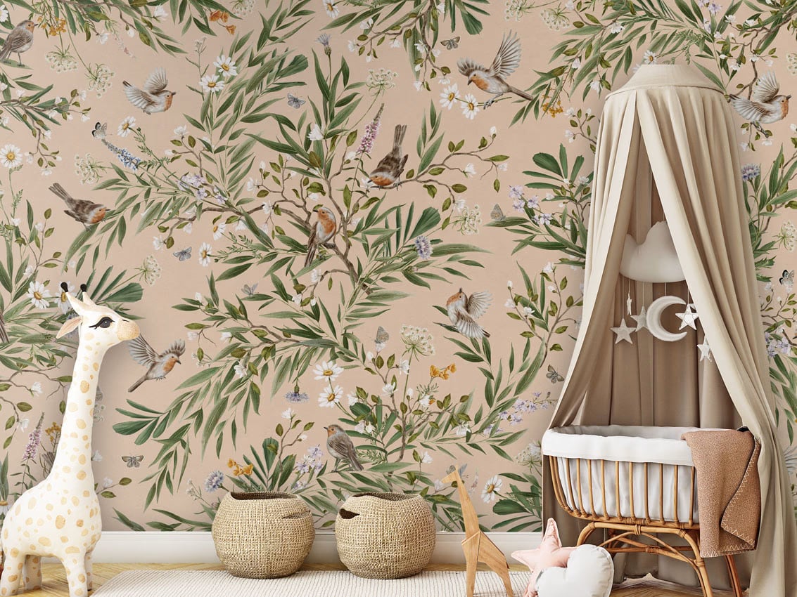 Playful Robins - Beige styled in a room
