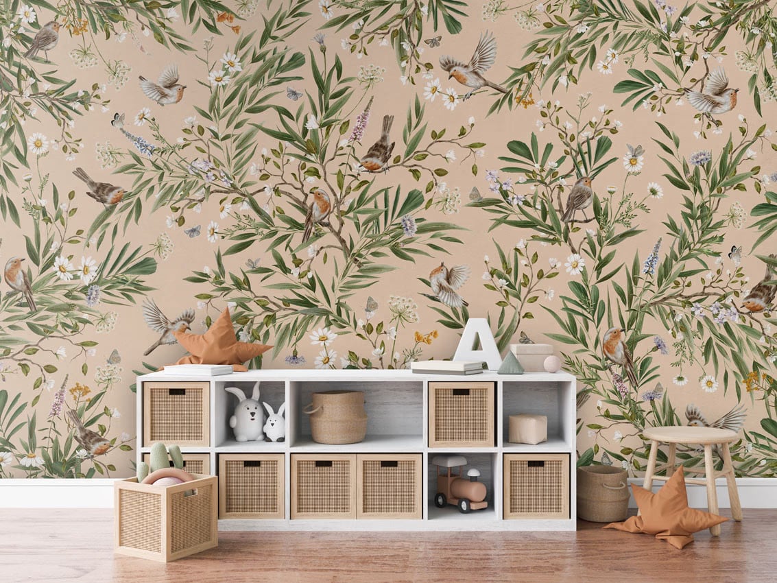 Playful Robins - Beige styled in a room