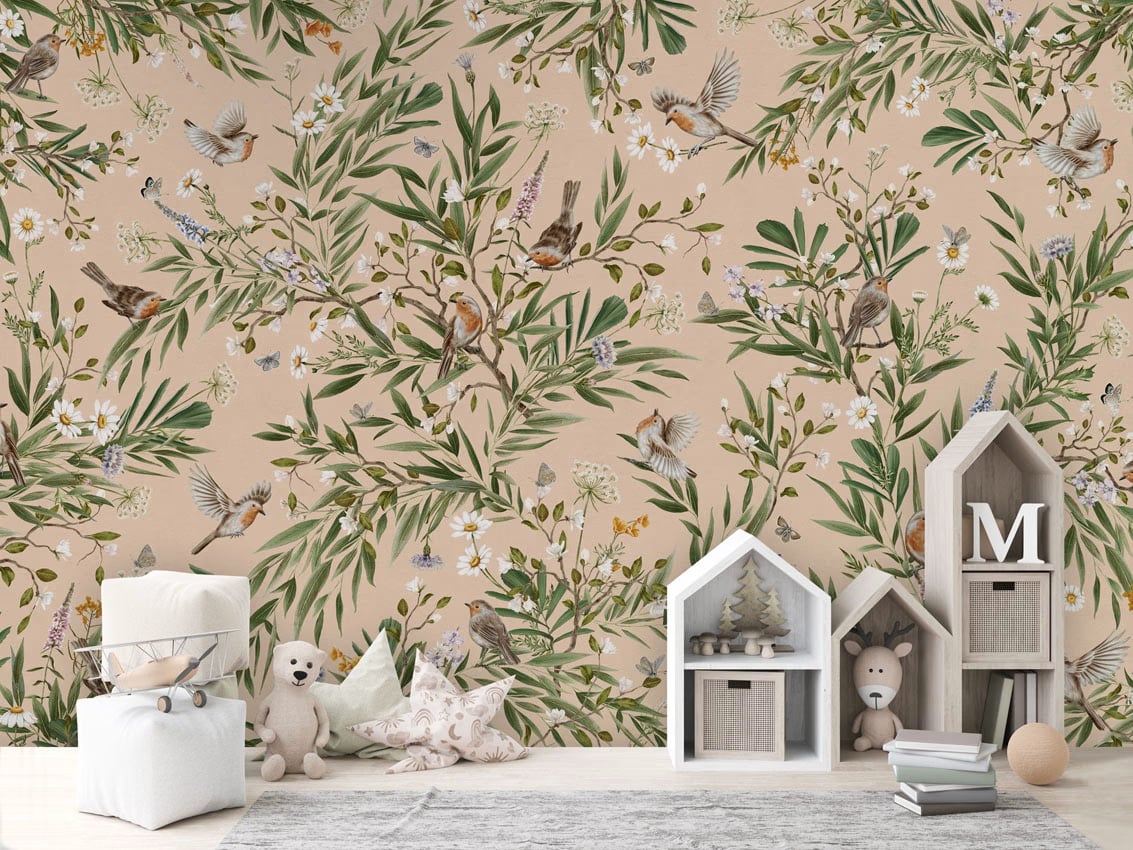 Playful Robins - Beige styled in a room
