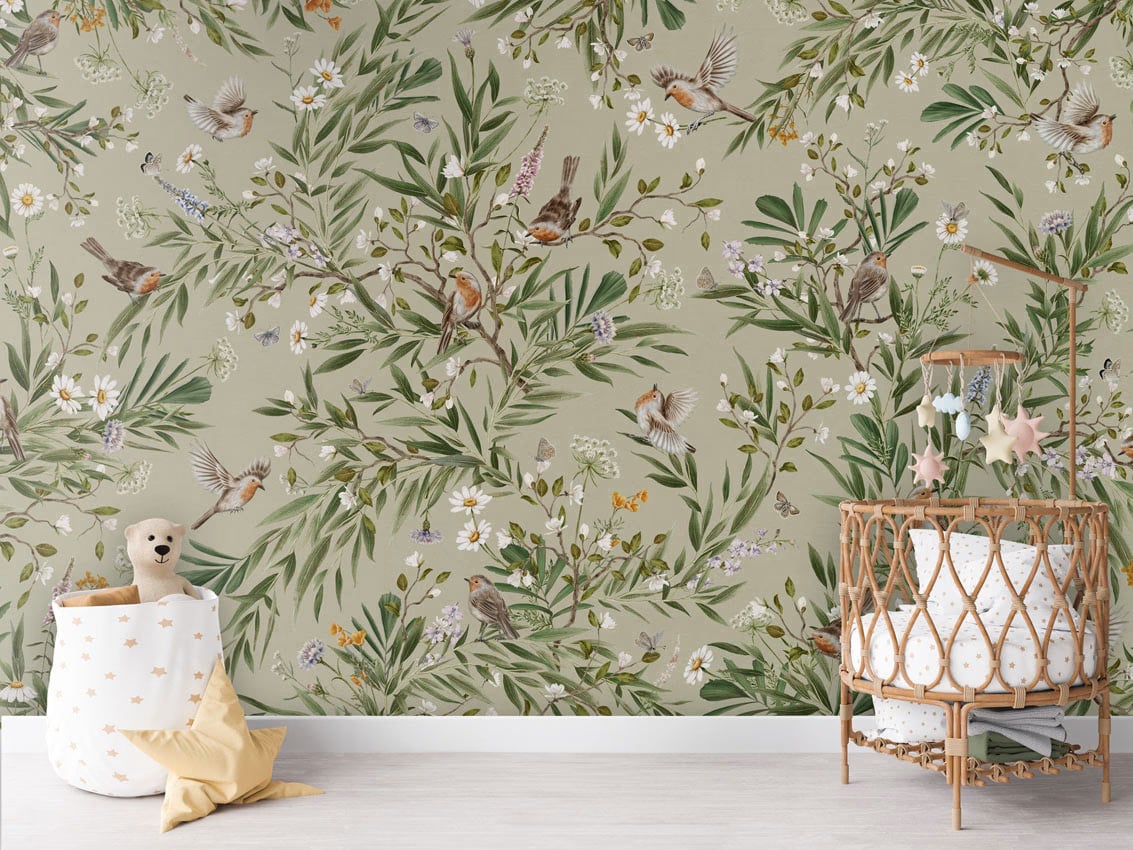 Playful Robins - Green styled in a room