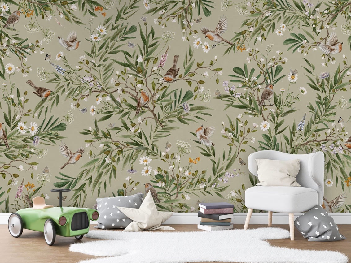 Playful Robins - Green styled in a room