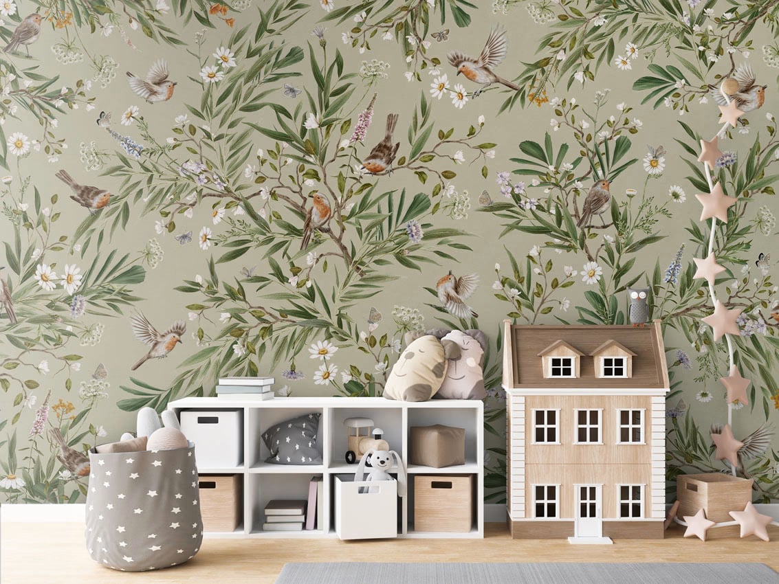 Playful Robins - Green styled in a room