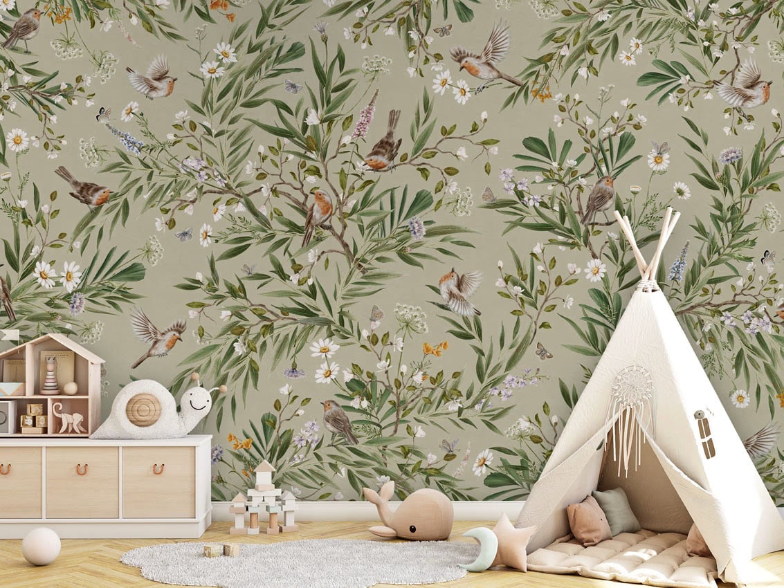 Playful Robins - Green styled in a room