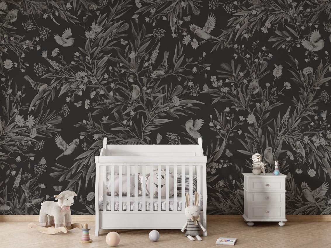 Playful Robins - Monochrome Black styled in a room