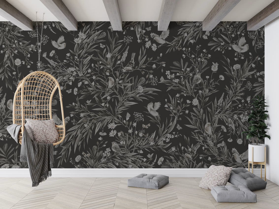 Playful Robins - Monochrome Black styled in a room