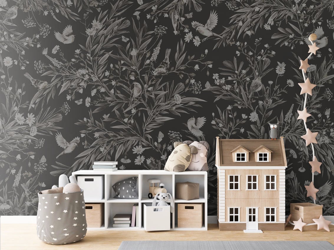 Playful Robins - Monochrome Black styled in a room