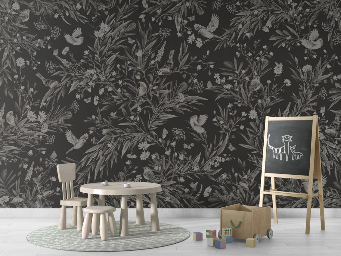 Playful Robins - Monochrome Black styled in a room