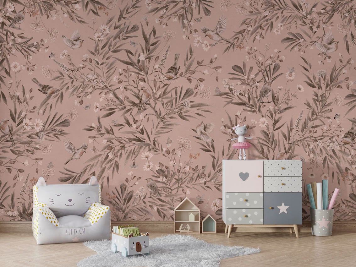 Playful Robins - Monochrome Pink styled in a room