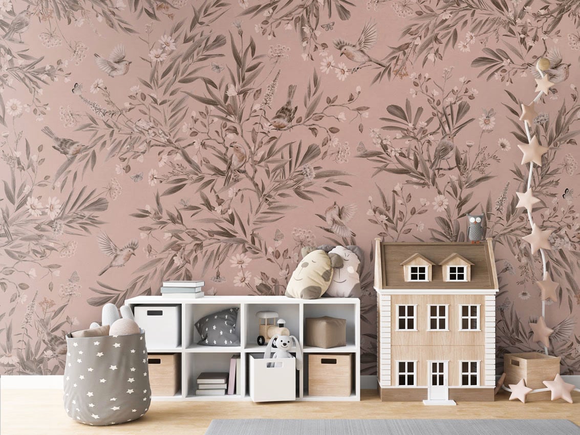 Playful Robins - Monochrome Pink styled in a room