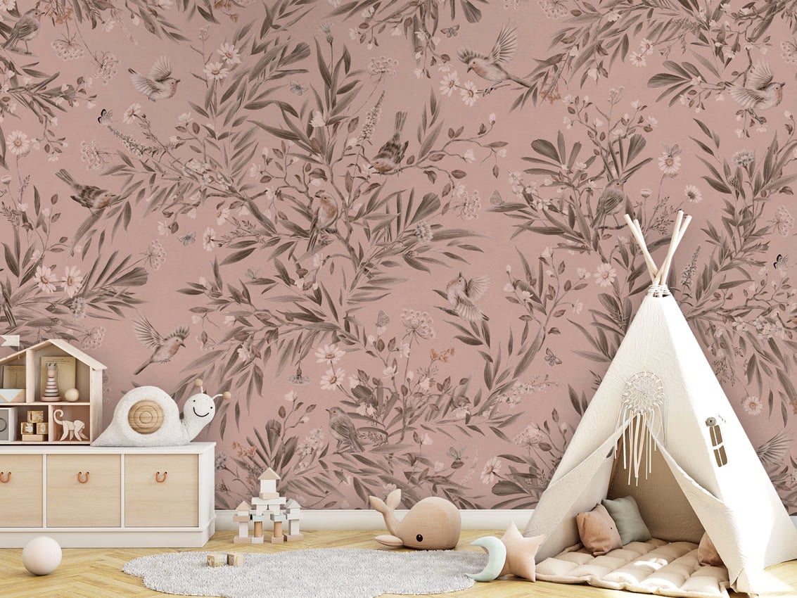 Playful Robins - Monochrome Pink styled in a room