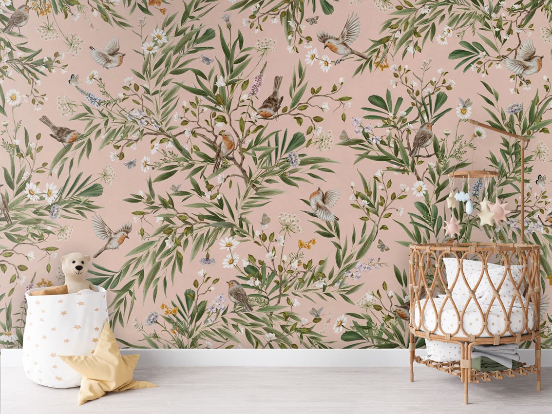 Playful Robins - Pink styled in a room