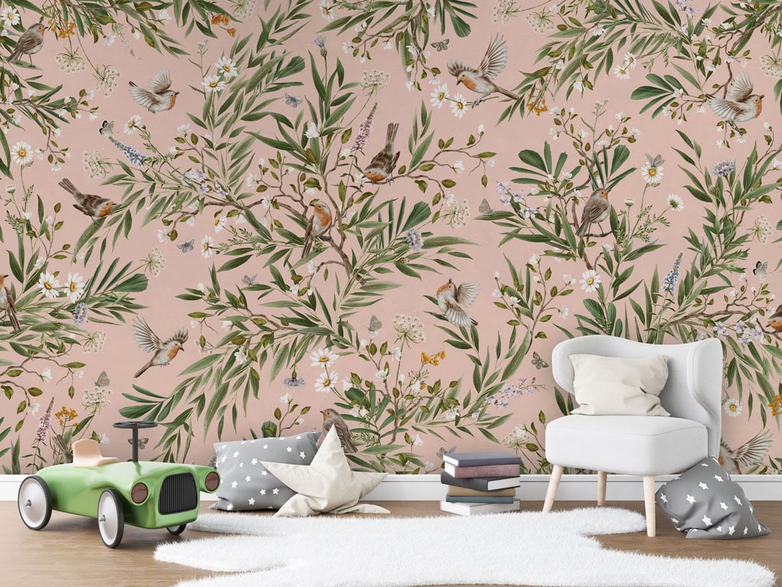 Playful Robins - Pink styled in a room