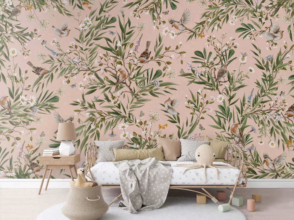 Playful Robins - Pink styled in a room