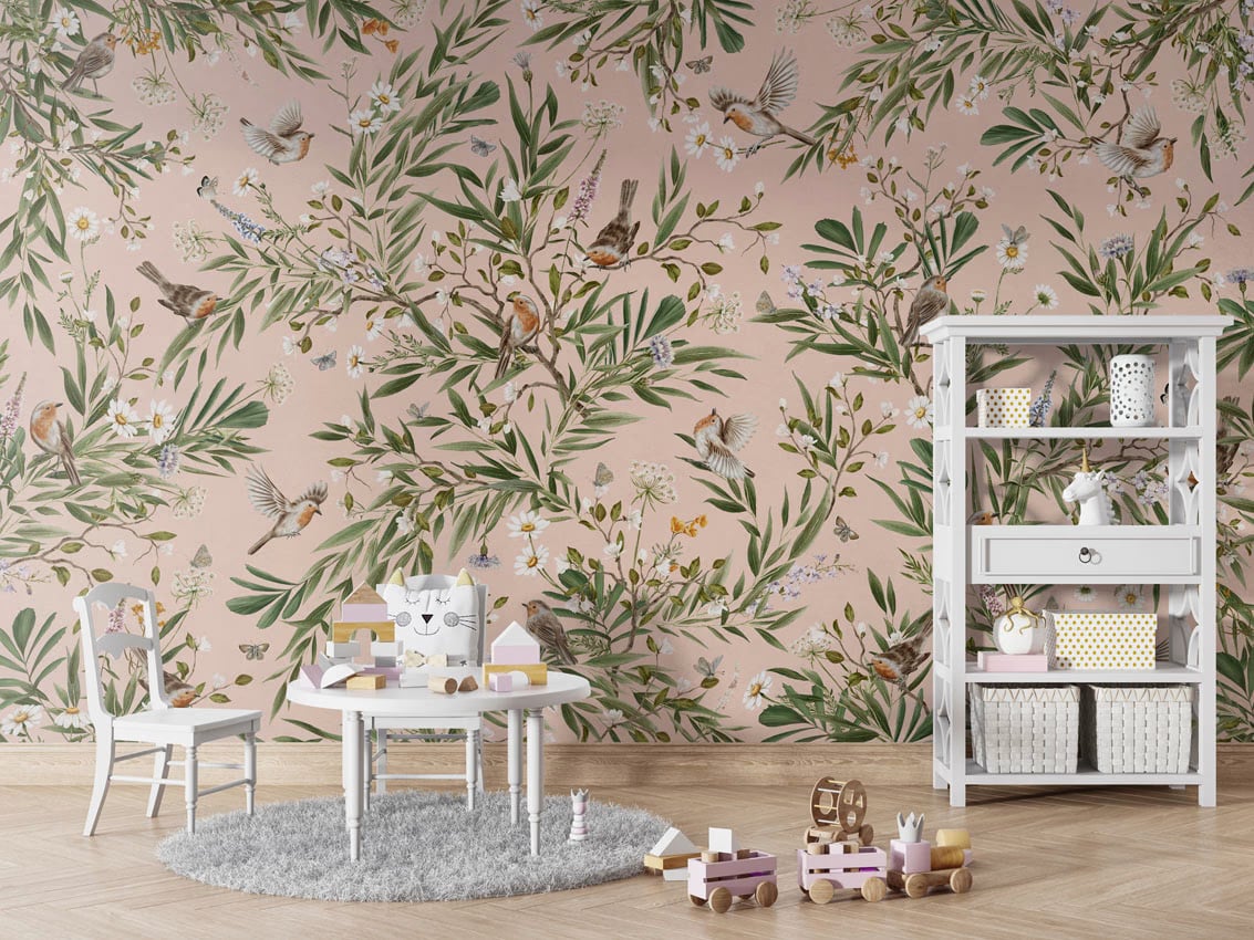 Playful Robins - Pink styled in a room