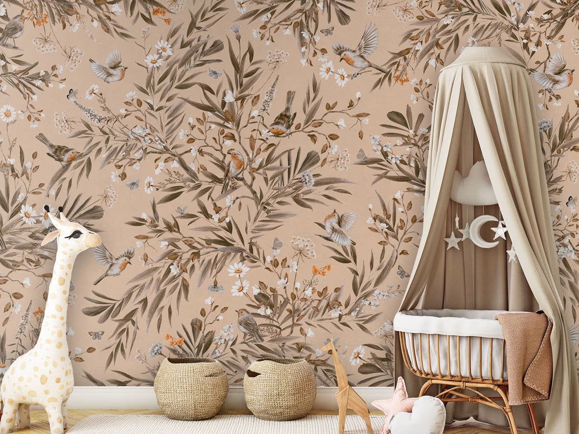 Playful Robins - Vintage Beige styled in a room